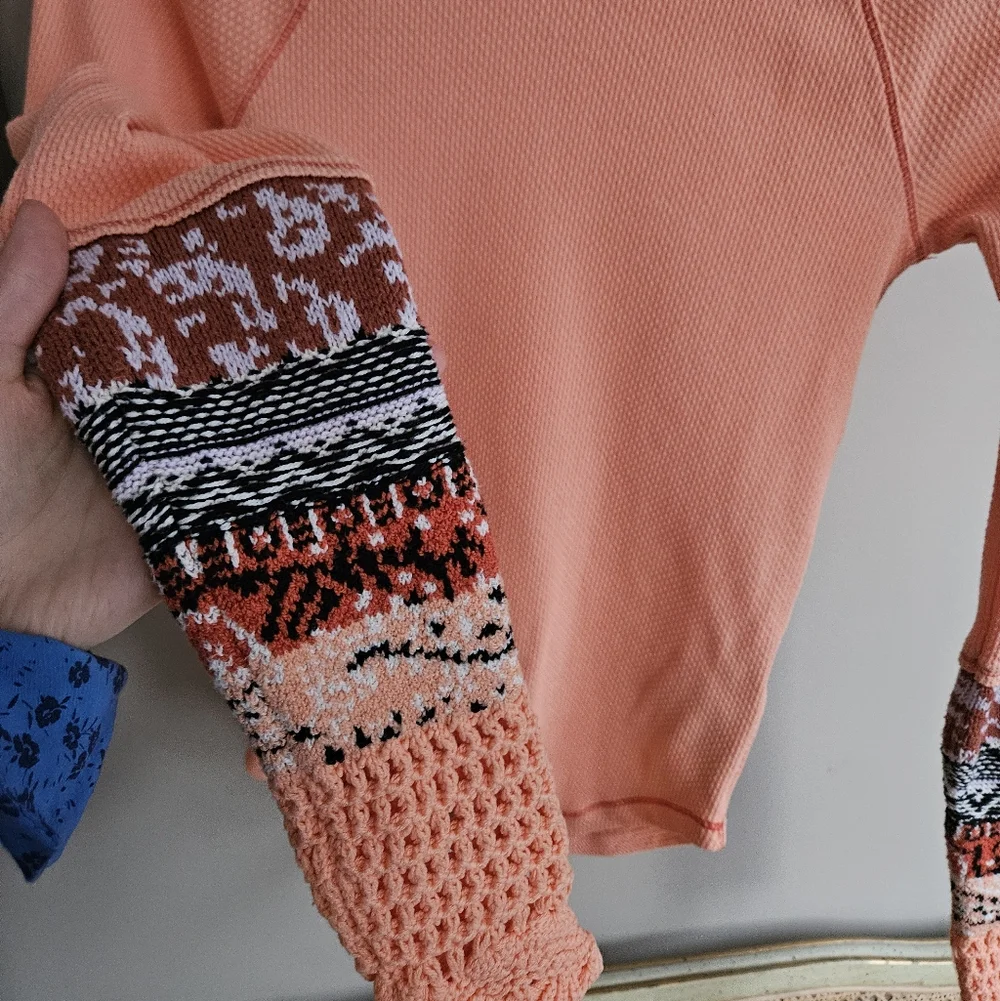 Free People Thermal Women's Orange Long Sleeve Top -Size Xs